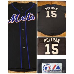 Men's Majestic New York Mets Carlos Beltran #15 Black Jersey Made in USA Size XL